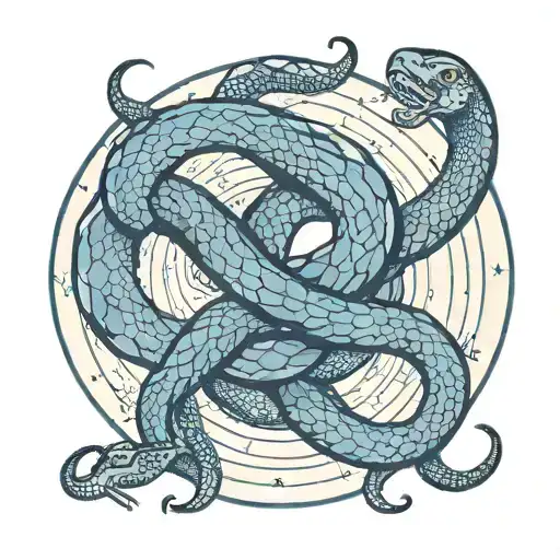 Two Blue Adult Snakes In A Circle With Another Circle Inside Of Other Blue Snakes With Space Inside