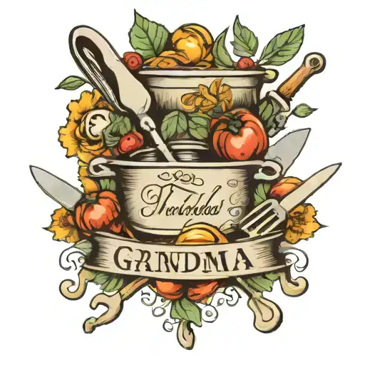Grandma Name Intertwined With Cooking Utensils