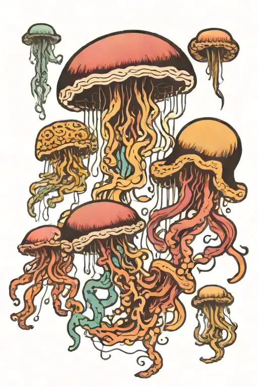 Different Varieties Of Jellyfish Swimming In A Ocean Filled With Magic