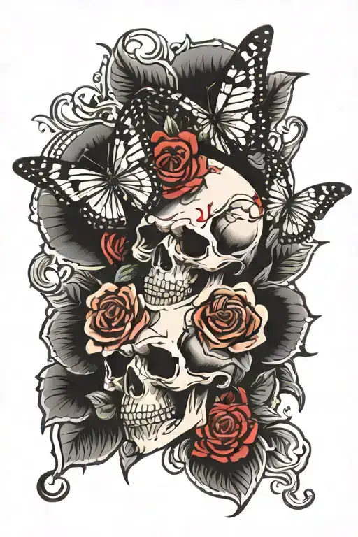 Skull Rose And Butterfly Made