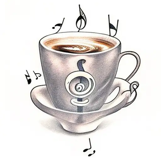 A Minimalist Tattoo Of A Coffee Cup With Steam Forming Musical Notes