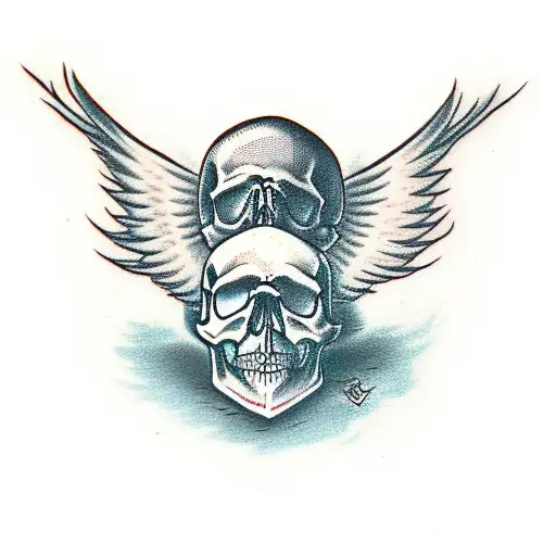 Skull With Red Bat Wings