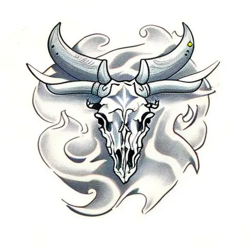 Bull Skull With Horse Shoe