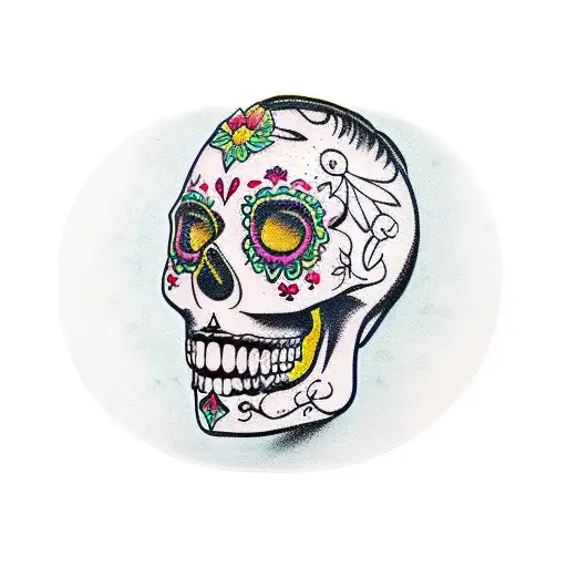 Sugar Skull With Half Female Face