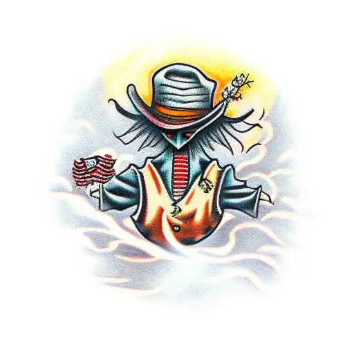 Scarecrow In Feild Thats On Fire