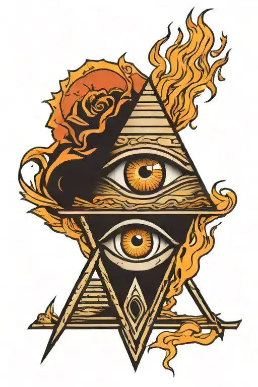 Spear Piercing Eye Ontop Of Pyramid That Is On Fire