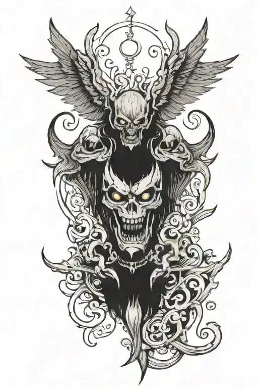 Winged Demon But One Wing Is Upside Down And The Other Wing Is Straight