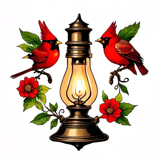 American Traditional Vintage Oil Lamp With Cardinal