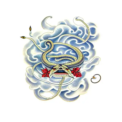 A Snake Beside A Moth In Front Of A Botanical Background Of Red Flowers