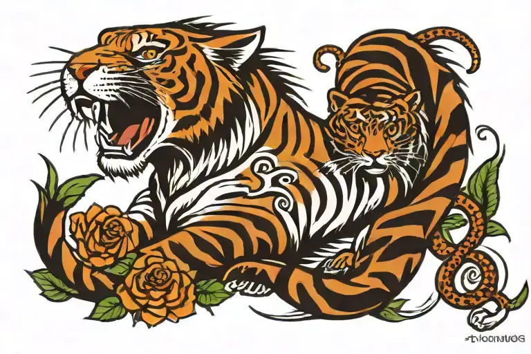 Sunshine With Birds And A Tiger And Snake