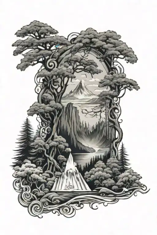 Nepali Tattoo Containing Forest And Himalays