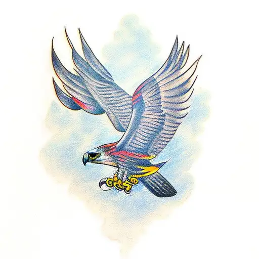 Flying Military Hawk Holding Pure Flame