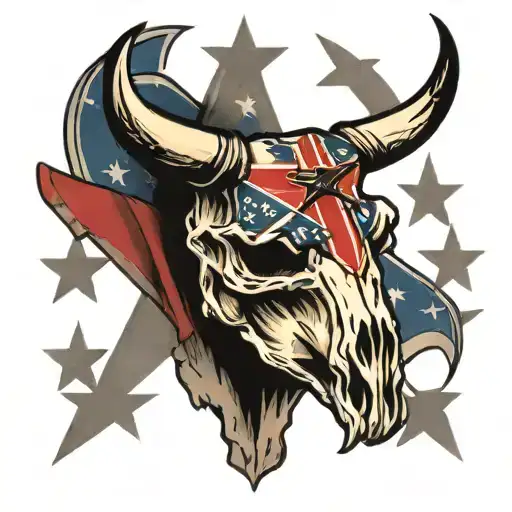 Bull Skull With Confederate Flag Intertwined
