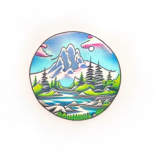 A Serene Landscape With A Waterfall Flowing Into A Beer Mug