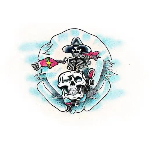 Skeleton Cowboy Riding Skateboard