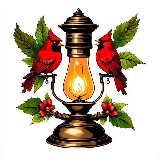 American Traditional Vintage Oil Lamp With Cardinal