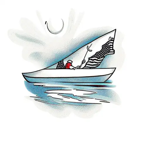 A Sketch Of A Canoe With An Adult And A Child Fishing Together