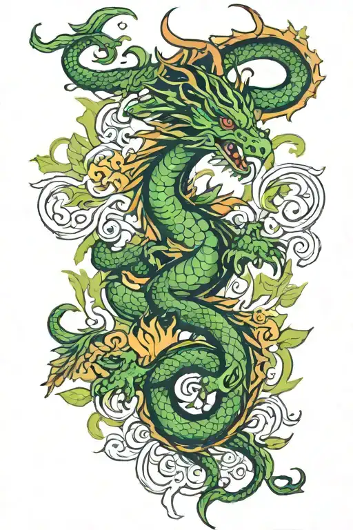 Greenery With Dragon And Inscription