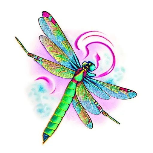 Dragonfly With Checkered Flags Behind It And Pink And Teal Cancer Ribbons On