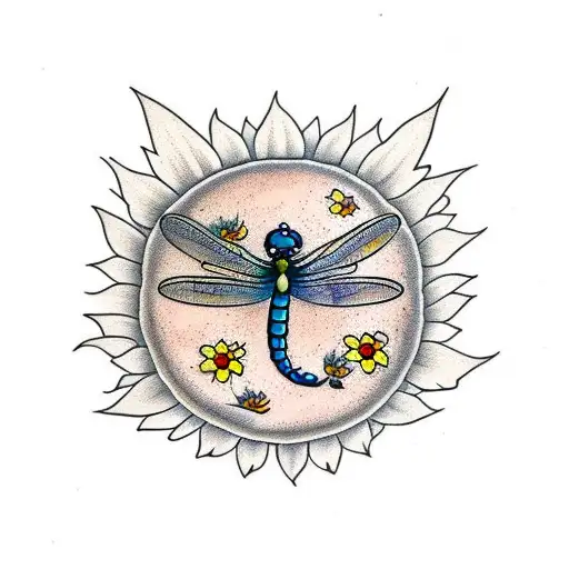 Dragonfly With Sunflowers