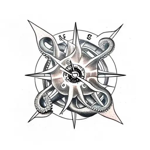 Octopus Holding A Compass