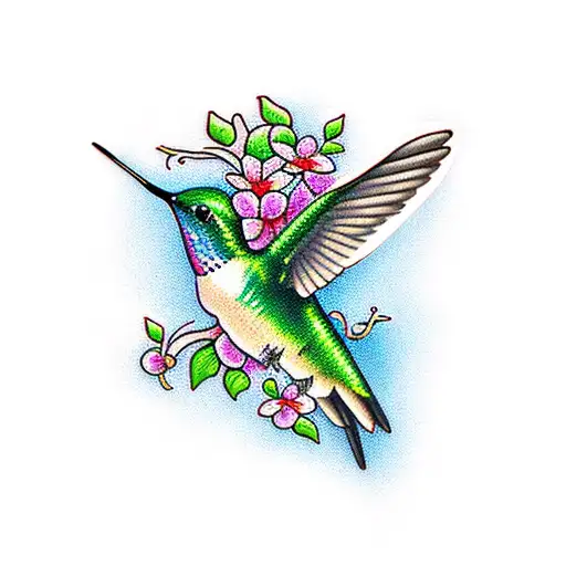 Hummingbird With Vine Flowers
