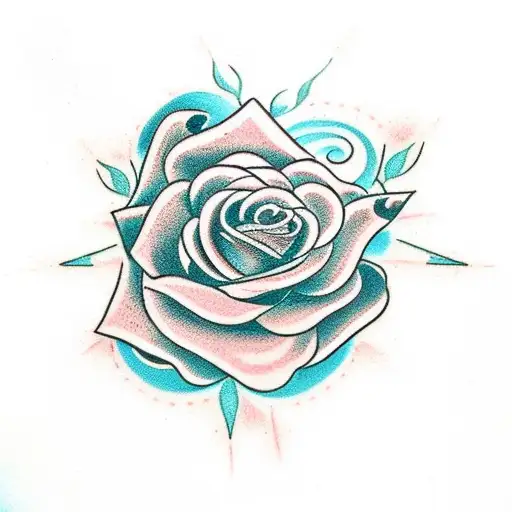 A Traditional Style Tattoo Of A Rose Entangled With A Treble Clef