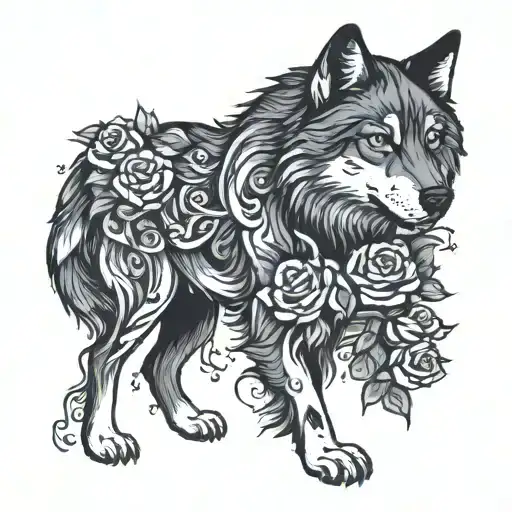 Semicolon Wolf Blended By Roses Growing