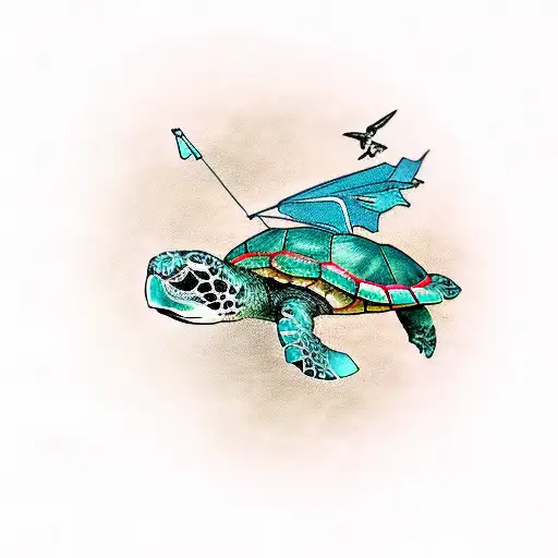 Turtle Flying With Parachute