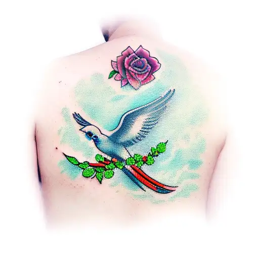 Dove With Greenery And Artwork Back