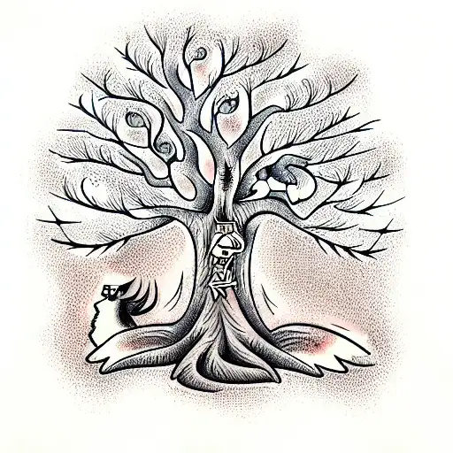 Giant Tree Trunk With Details Like Squirrels Along Barks