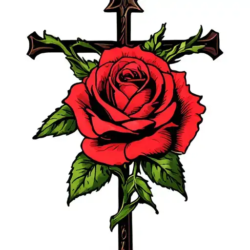 Rose Intertwined With A Christian Cross