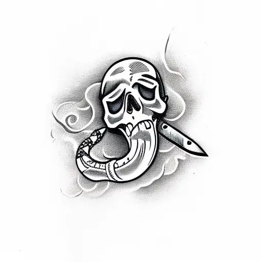 Skull With Knife And Snake