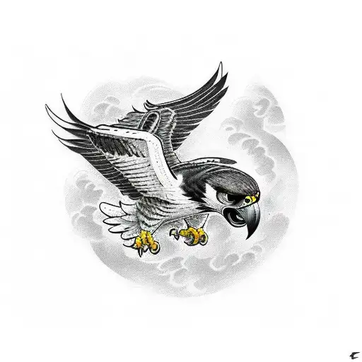 Traditional Black And White Falcon Attacking Tatto Design