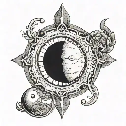A Traditional Tattoo Of A Lunar Phase Cycle With A Hidden Scorpio Zodiac Symbol Within The Design