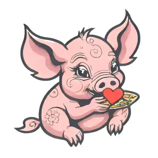 Cute Round Pink Pig Eating A Playing Card