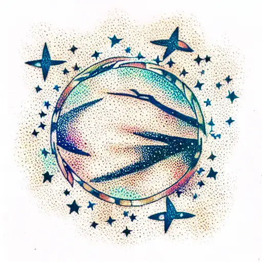 Dense Argan Tree Contained In Circle With Galaxies And Stars In The Background