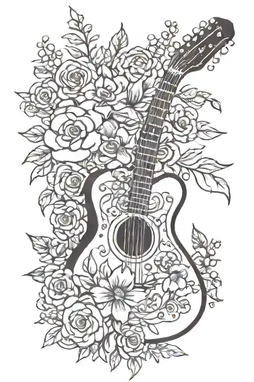 Guitar And Flowers Surrounding