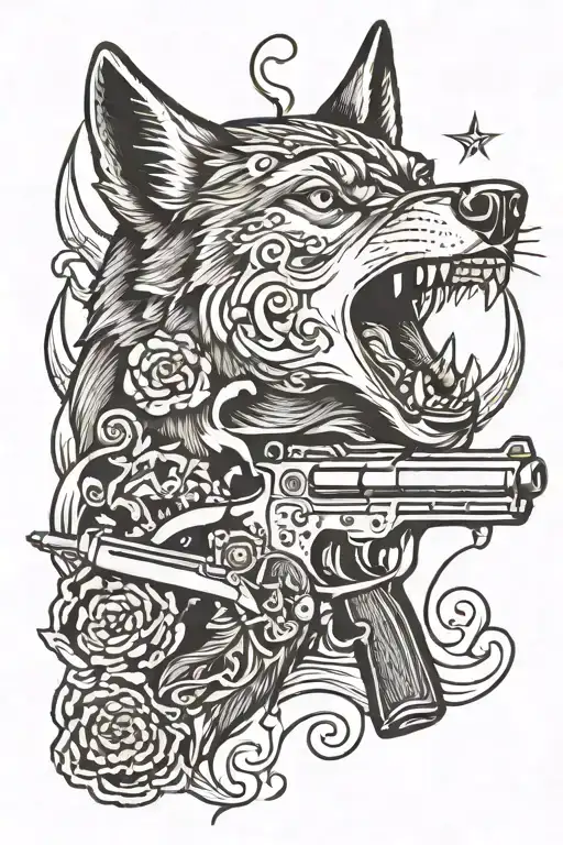Gun And Wolf Face