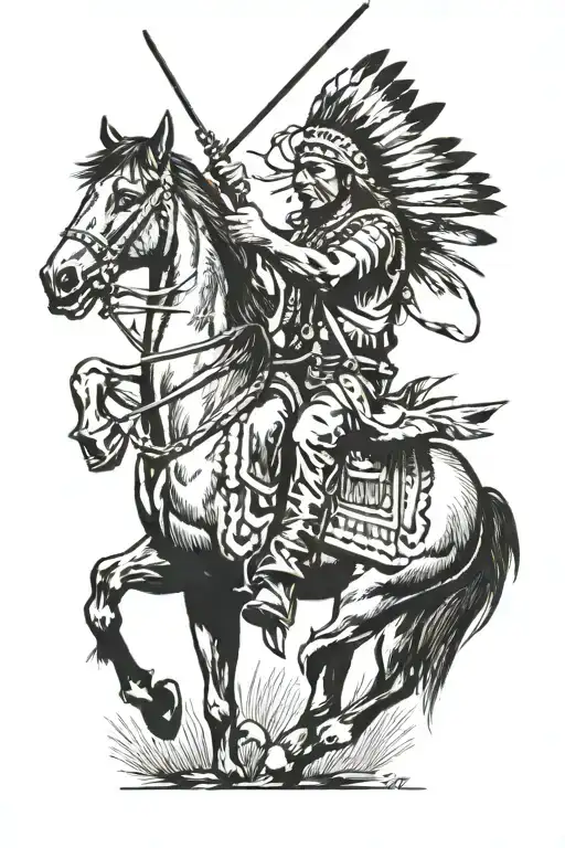 Native American On Horseback Shooting A Bow
