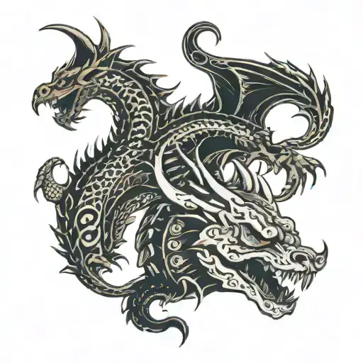 Dragon And Skull Splitting And Panther
