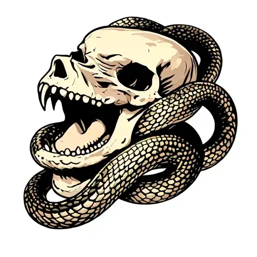Snake With Open Mouth Trough A Skull