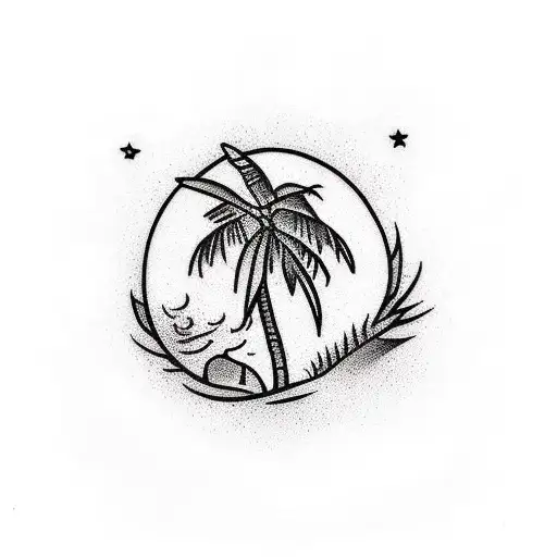 Palm And Near A Broken Coconut And All This Should Be On A Small Island