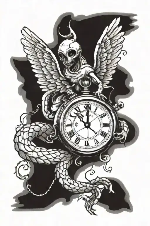 Sketch Angel With Clock Realism Scorpion On