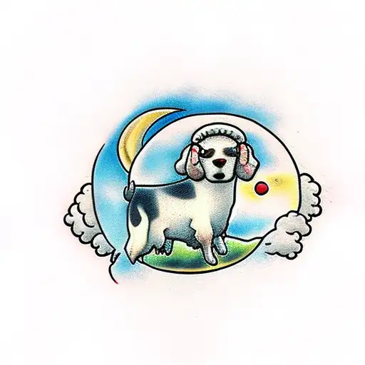 Dog And Moon And Sheep