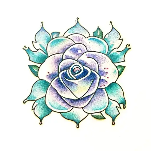 Snow Rose With Green Elements