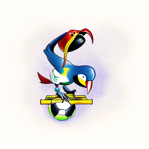 Cartoon Tucan Playing Soccer