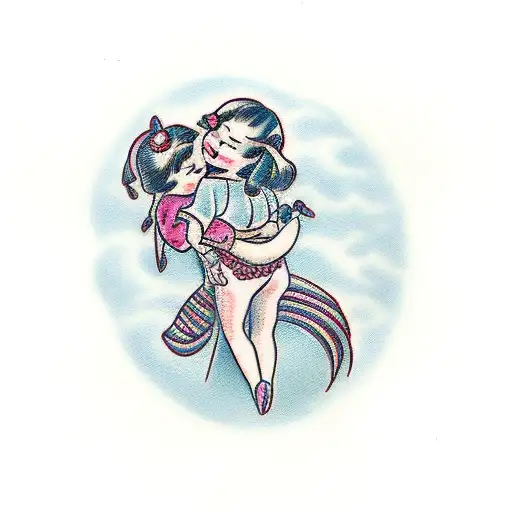 A Woman Hugging A Little Girl