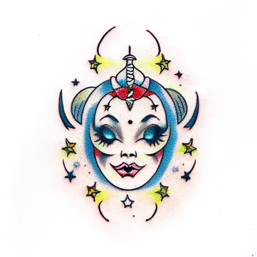 Crescent Moon Face And Sparkles Simple