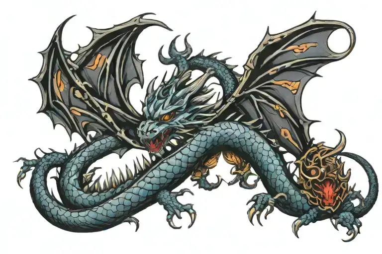 Gothic Dragon Tattoo Colored